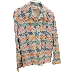 VTG Womens Lightweight Jacket Alfred Dunner 12 Linen Blend Pastel Patchwork WOW